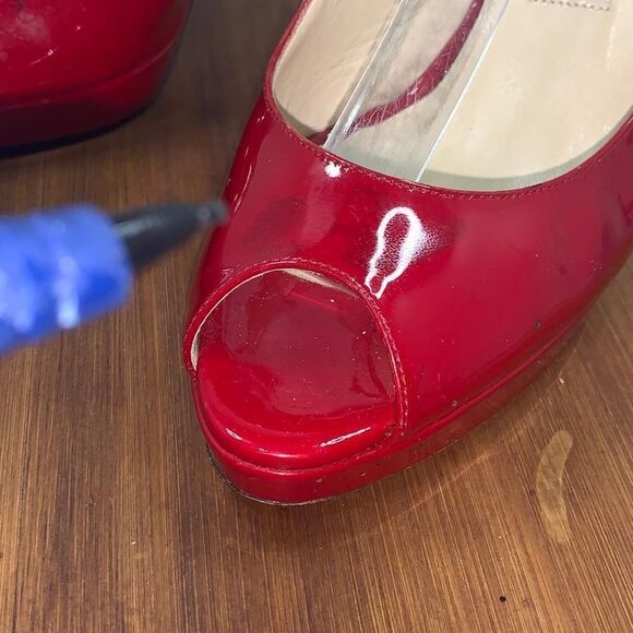 Jimmy Choo Patent Leather Slingback Pumps Heels Sandals Red Women’s size 38.5 - Picture 15 of 16